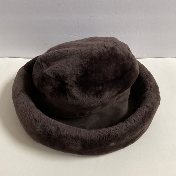 VTG  J. Peterman Sheepskin Bucket Hat Sz M Rolled Brim Brown Italy Cozy Luxury - Picture 6 of 9